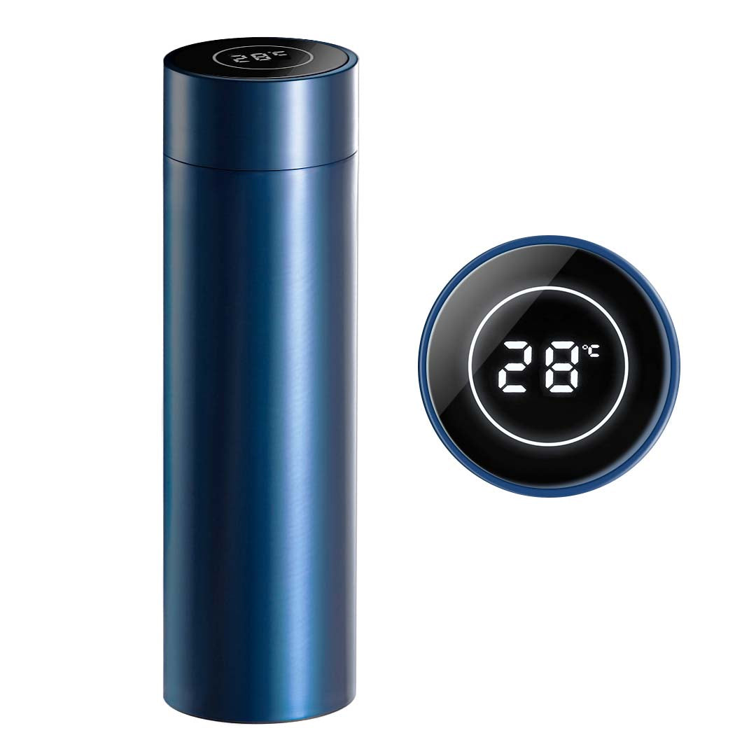 NNEAGS 500ML Stainless Steel Smart LCD Thermometer Display Bottle Vacuum Flask Thermos Blue